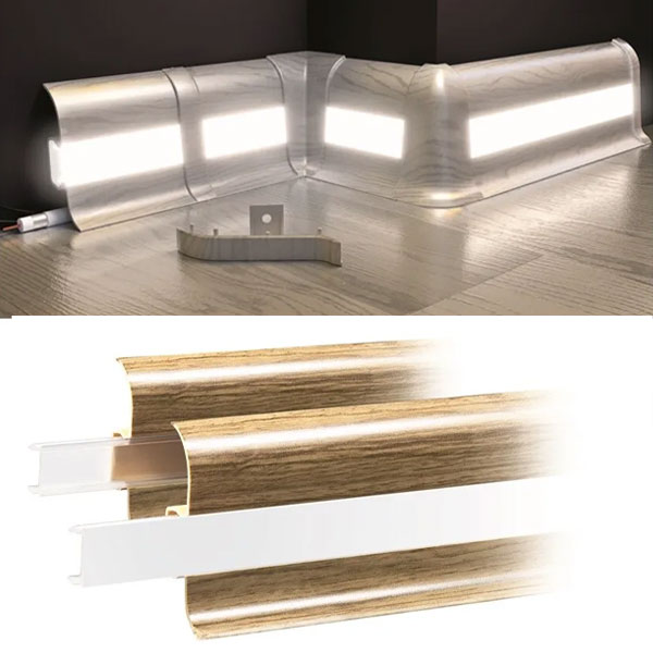 Cable Cover Flexible Edges & PVC Light Oak Skirting Board with Accessories 