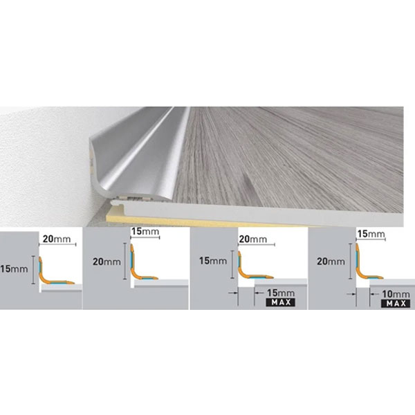 Self-Adhesive Brushed Aluminium Skirting Board - 0.93m Long