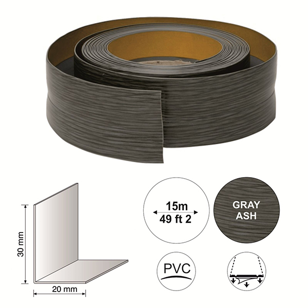 Self Adhesive 15m x 30mm Flexible PVC Skirting Board Strips