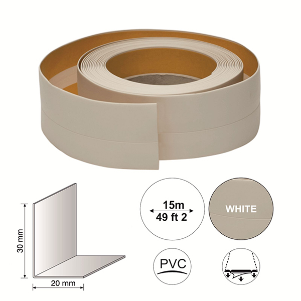 Self Adhesive 15m x 30mm Flexible PVC Skirting Board Strips