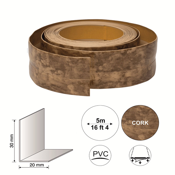 Flexible PVC Skirting Board 5m x 30mm Self Adhesive Strips