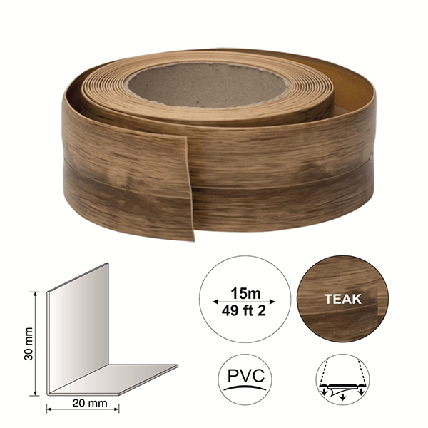 Flexible PVC Skirting Board 5m x 30mm Self Adhesive Strips